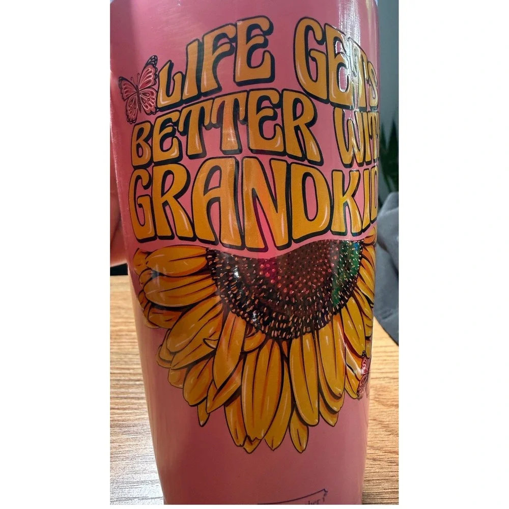 Simply Southern 20 Oz Tumbler Life Gets Better With Grandkids Pink Sunflower Cup